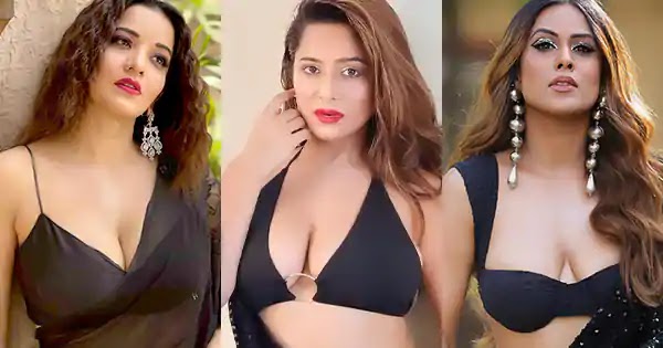 9 TV actresses in black saree putting on a busty display and setting social media on fire.