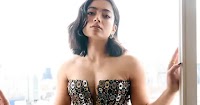 rashmika mandanna cleavage off shoulder dress