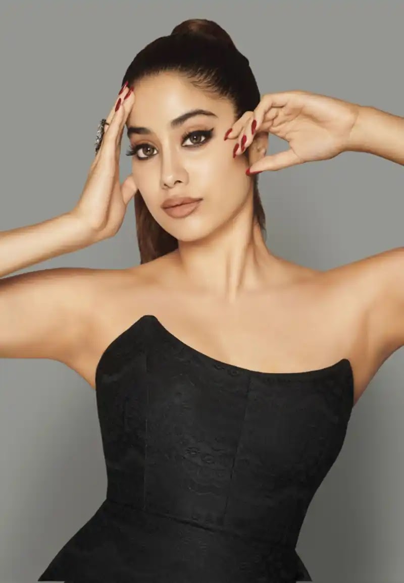 janhvi kapoor armpit off shoulder black dress