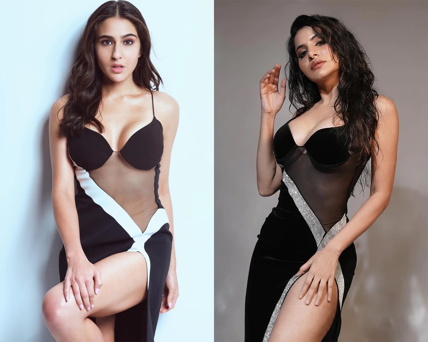 sara ali khan ashu reddy high slit black dress