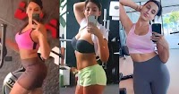 nora fatehi selfie gym outfit booty abs navel curvy