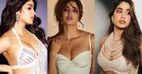 janhvi kapoor cleavage white dress saree busty indian