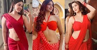 esshanya maheshwari navel red saree curvy indian actress