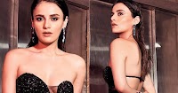 radhika madan black backless dress