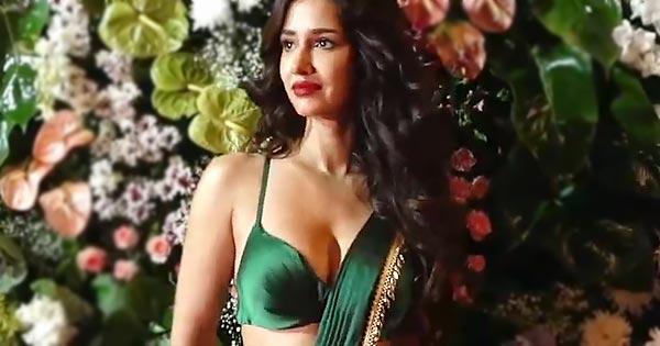 Disha Patani in green saree with tiny blouse flaunting ample cleavage turned heads at a Diwali bash.