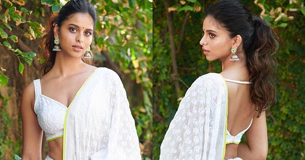 Suhana Khan white saree backless blouse