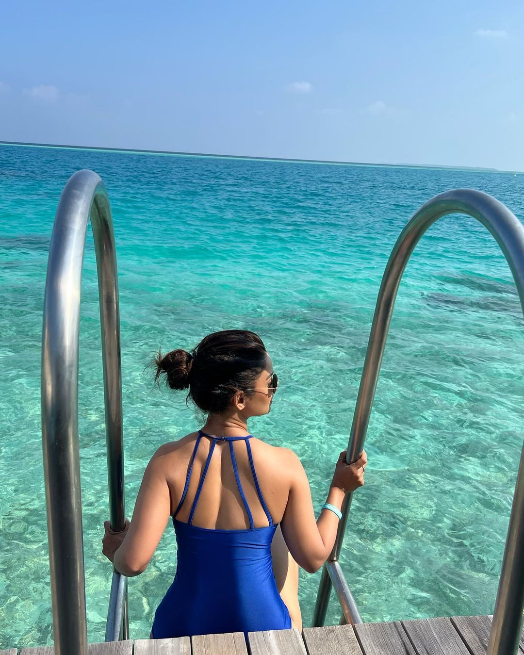 Adaa Khan blue swimsuit actress vacation photos