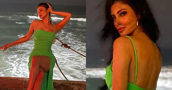 Mouni Roy raised the heat in this backless thigh high slit green dress – see latest hot photos.