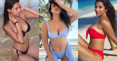 10 Bollywood actresses in bikini on the beach.