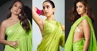 bollywood actress neon green saree