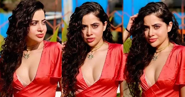 urfi javed cleavage red dress