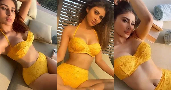 Mouni Roy in yellow bikini makes fans crazy – see latest hot photos as she flaunts her sexy body and pierced navel.