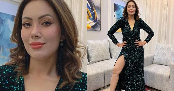 Munmun Dutta in this thigh high slit shimmery dress raises the heat in style – see latest hot photos.