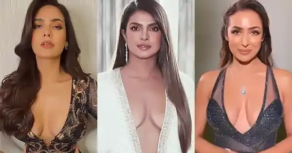 bollywood actress cleavage deep plunging neckline dress