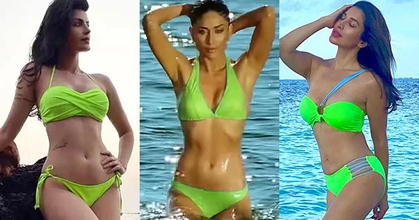 9 hot Bollywood actresses in neon green bikini looking too hot to handle.