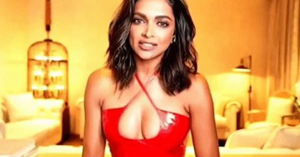 Fighter actress Deepika Padukone hot gifs cleavage red latex dress