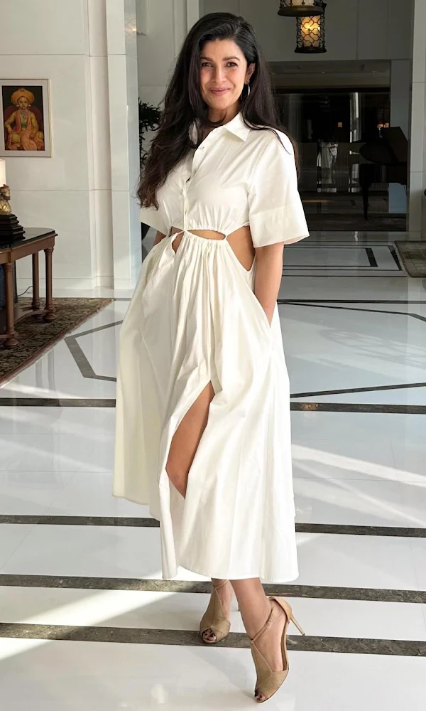 nimrat kaur sexy legs high slit dress