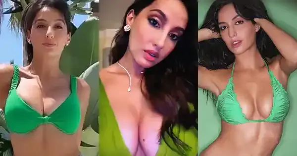 9 hot photos of Nora Fatehi in green bikini, dresses and sarees.