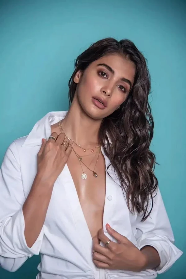 pooja hegde braless white shirt hot south actress