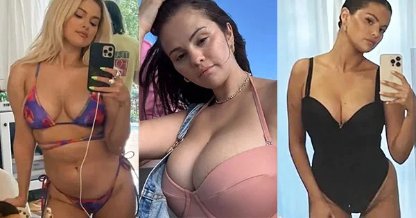 selena gomez hot selfie swmsuit curvy cleavage busty hollywood