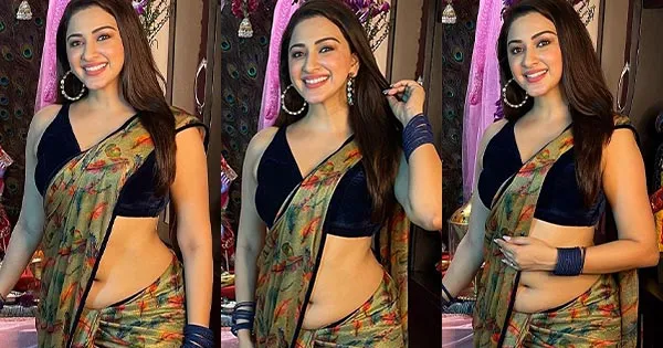 Esshanya Maheshwari looked simply stunning in this printed saree with sleeveless blouse – see photos.