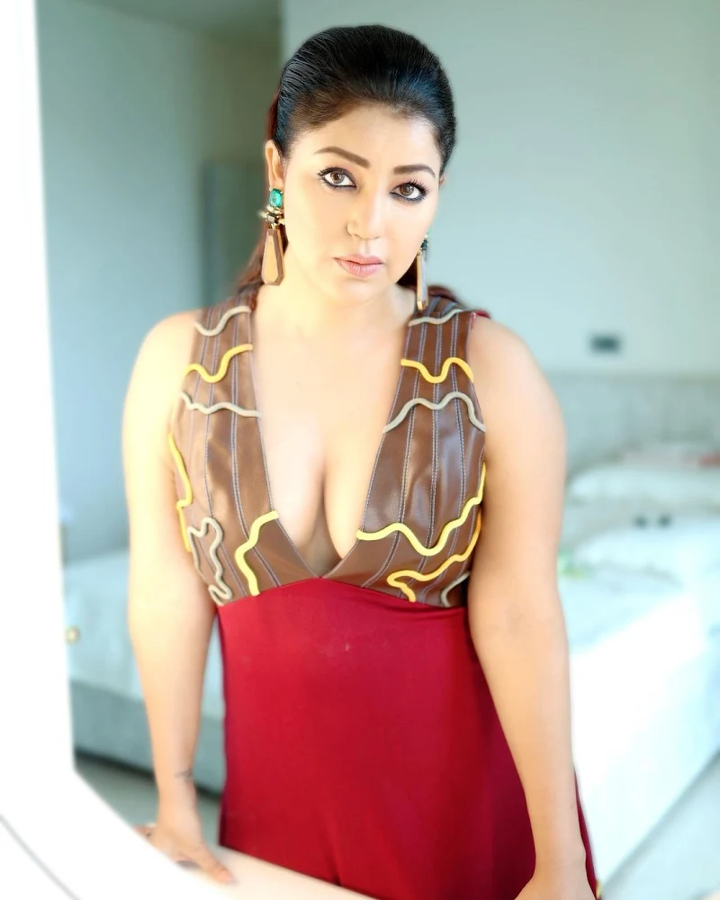 Debina Bonnerjee cleavage busty indian tv actress hot red carpet look