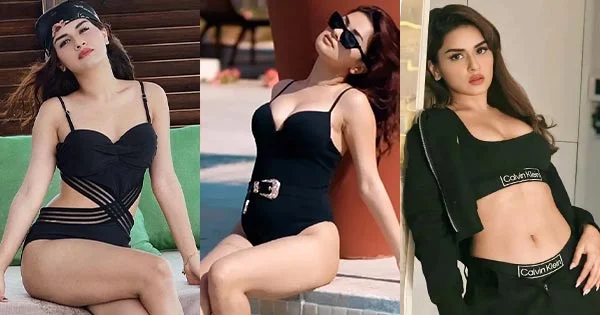 Avneet Kaur cleavage legs black swimsuit bikini hot