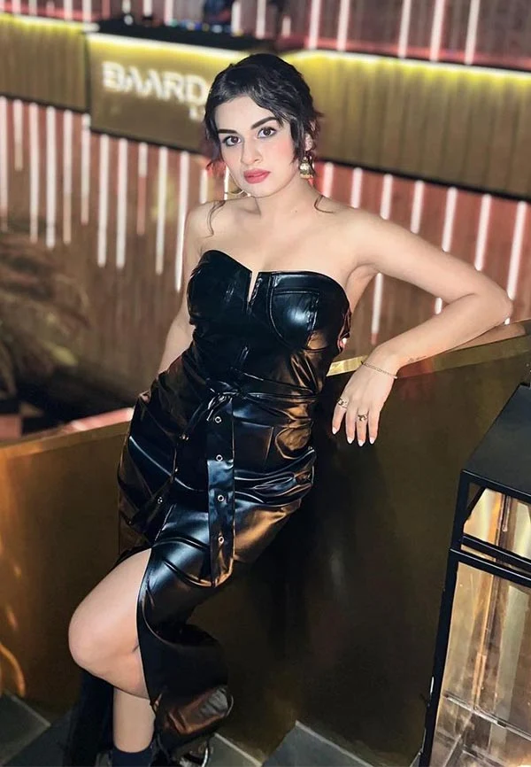 Avneet Kaur latex leather black outfit hot