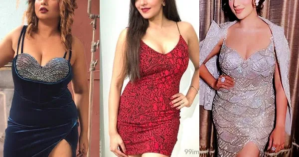 7 hot Bhojpuri actresses flaunting their fine curves in body hugging short dresses.