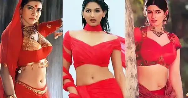 90s Bollywood hot actresses in red outfits raising the heat.