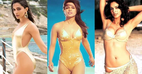 15 hot Indian actresses in golden bikini/swimsuit flaunting their fine sexy body – see now.