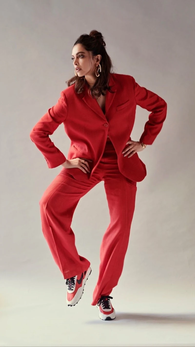 Deepika Padukone red pantsuit hot bollywood actress