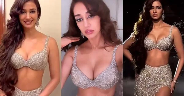 disha patani cleavage tiny top high slit skirt fashion show