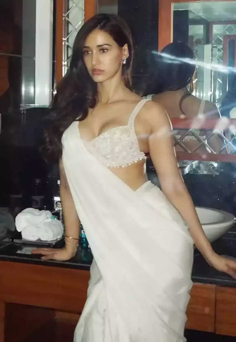 disha patani white saree bralette cleavage yodha actress