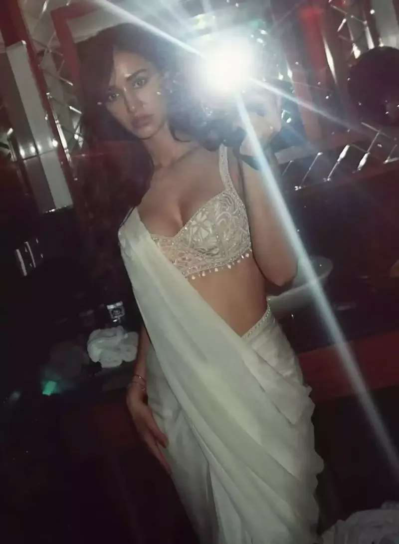 disha patani white saree bralette cleavage yodha actress