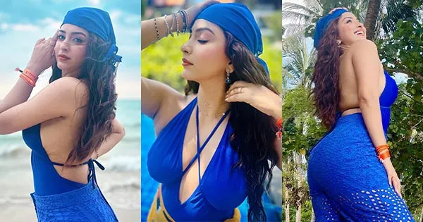 Esshanya Maheshwari in blue swimsuit with see through pants flaunts her fine curves – see now.