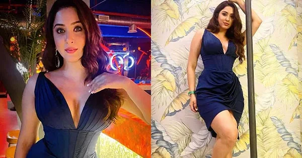 Esshanya Maheshwari in a cleavage baring short blue dress sets temperature soaring – see now.