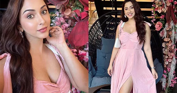 Esshanya Maheshwari in thigh high slit pink dress with plunging neckline turns the heat up – see now.