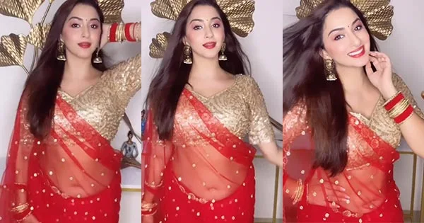 Esshanya Maheshwari in navel baring sheer red saree looks too hot to handle – see new video.