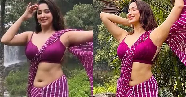 Esshanya Maheshwari in saree flaunts her fine midriff – see photos and videos.