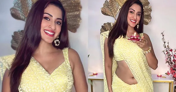 Esshanya Maheshwari in navel baring yellow saree wished fans a Happy Diwali – see all photos.