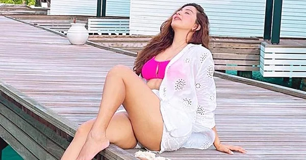 Esshanya Maheshwari pink bikini sexy legs thighs curvy actress