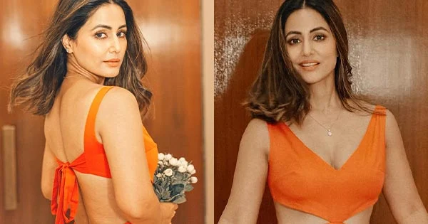 Hina Khan flaunts her sexy back in this stylish orange dress – the diva of Indian TV looked stunning in each shot.