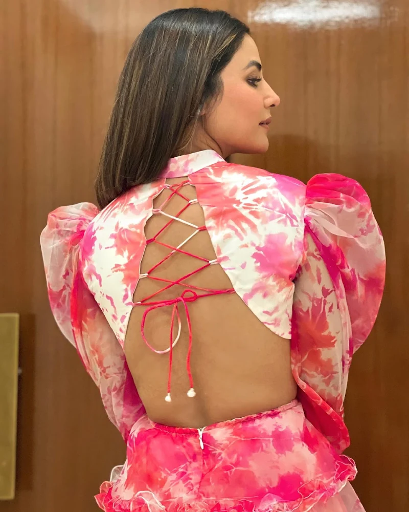 Hina Khan backless pink short dress