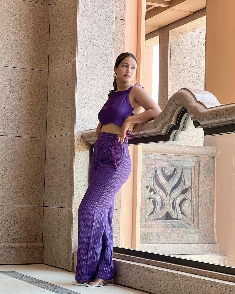 Hina Khan backless purple top pants