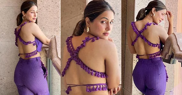 Hina Khan backless purple top pants