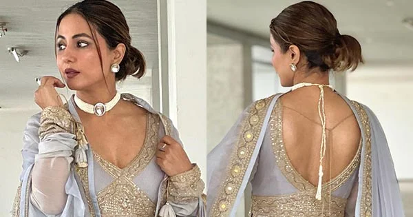 Hina Khan in this beautiful sharara outfit with plunging neckline and low cut back looked stunning – see now.