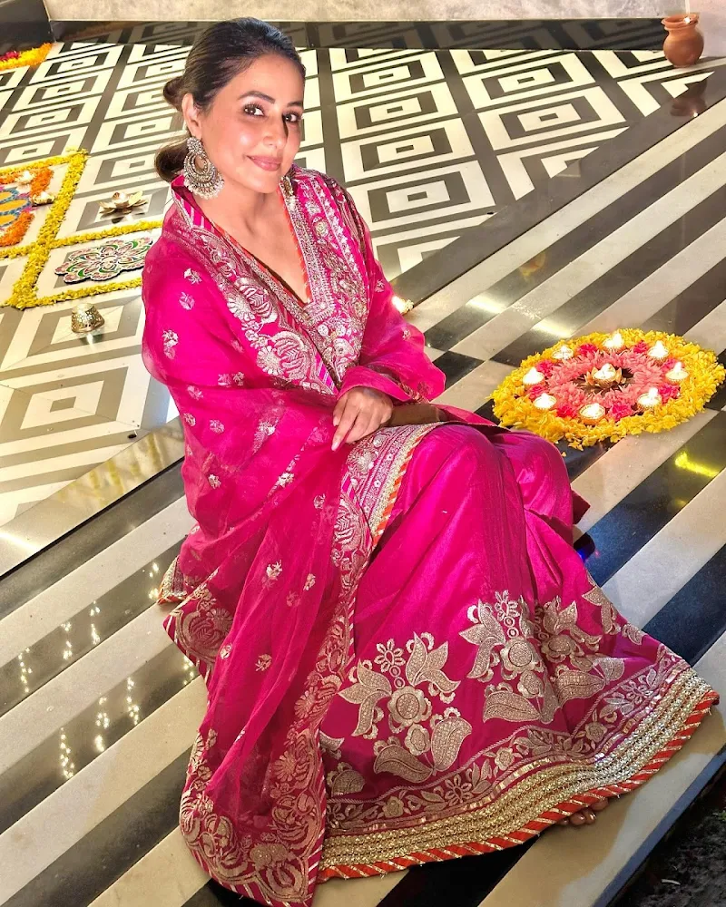 hina khan pink sharara suit diwali outfit