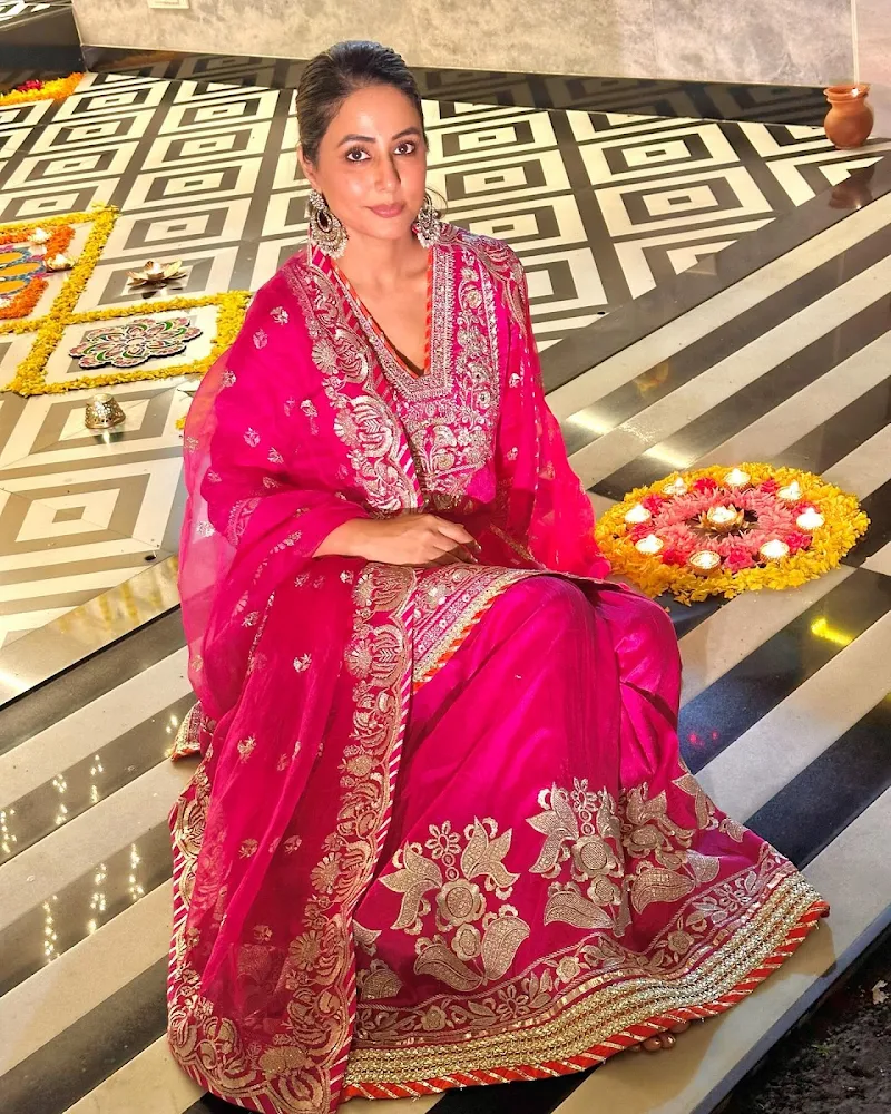 hina khan pink sharara suit diwali outfit