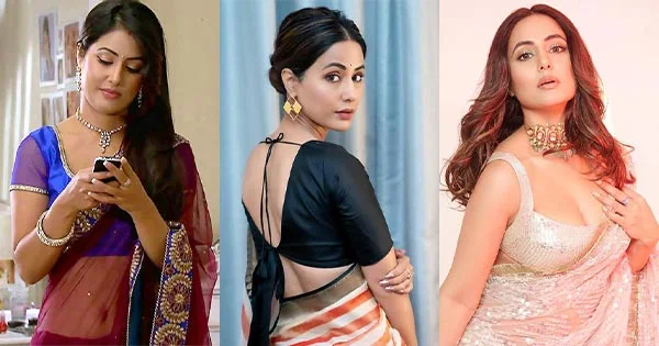 25 hot stunning photos of Hina Khan in saree showing her style.